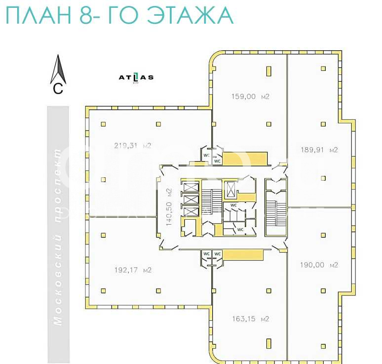 Планировка офиса 159-1113.54 м², 8 этаж, БЦ «Атлас сити»